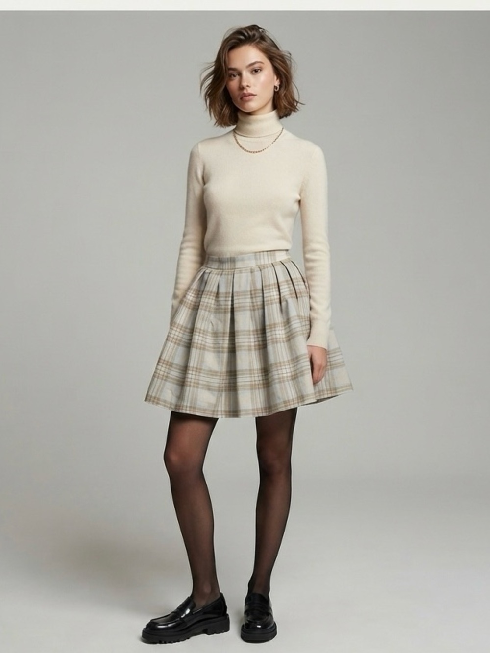 🌸Rue+ Plaid Pleated Skirt NWT Size 1X Beige Tan Casual Cute